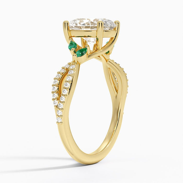 Side view showing the emerald leaves and pave twist