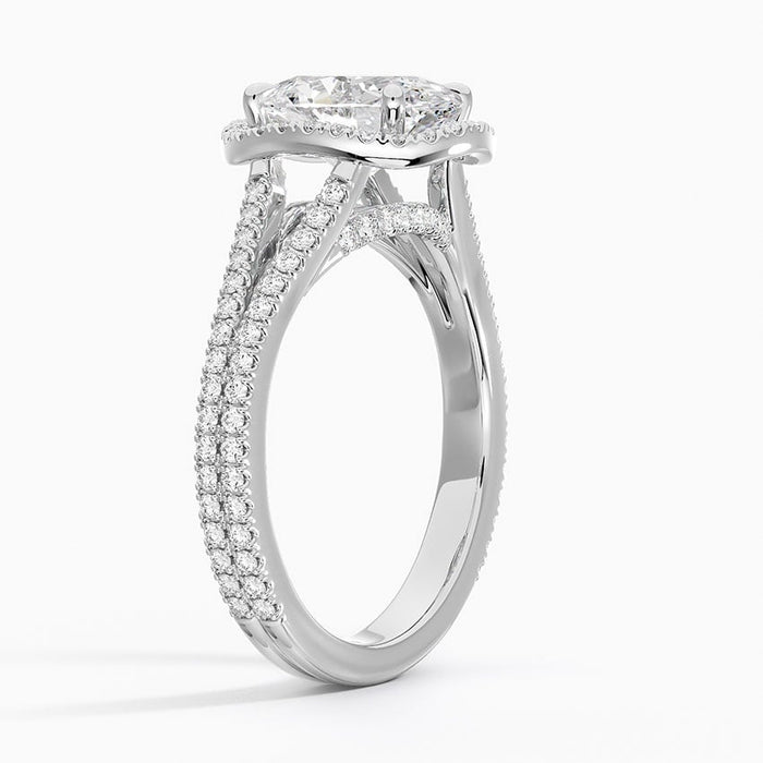 Side view showing the halo and the two pave set strands