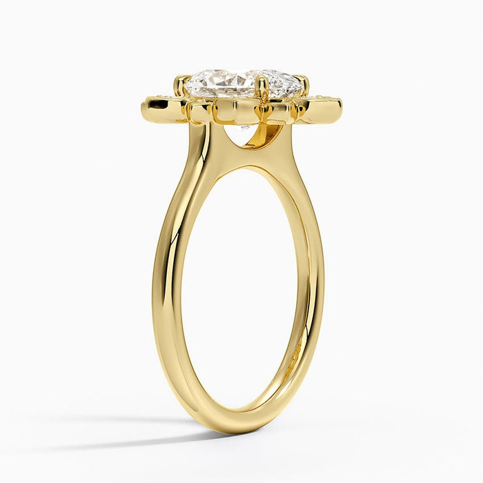 Side view showing the petal halo and the plain polished band