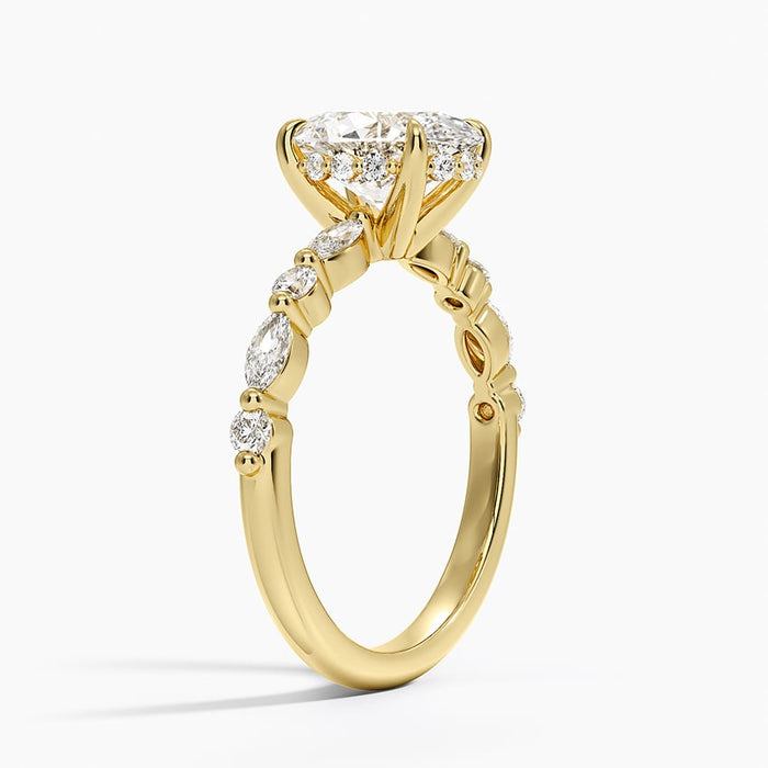 Side profile showing alternating marquise and round accents on shared prongs