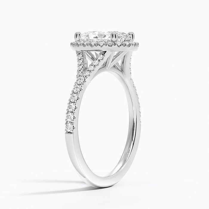 Side view showing the halo and the two pave strands