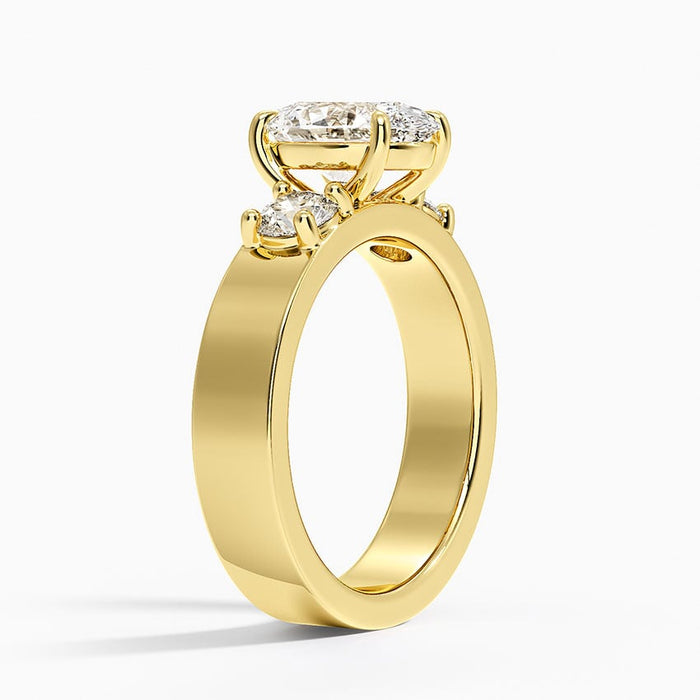 Side view showing the 5 mm flat band and low set stones