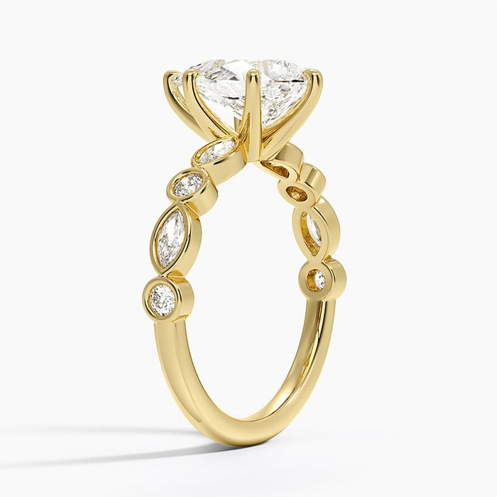 Side view showing the individually bezelled accents spaced along the band