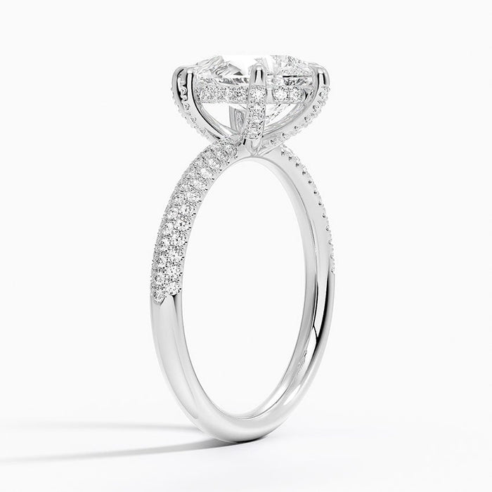 Side view showing pave set on the side face of the band as well as the top