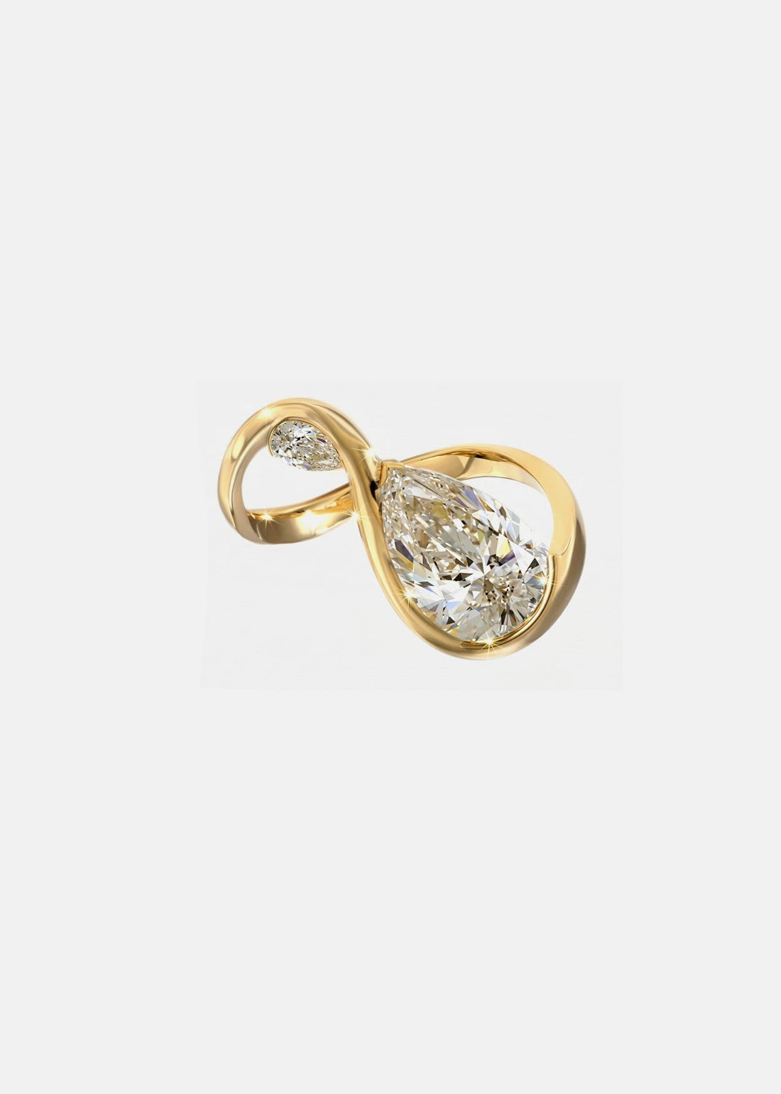 Two pear cut moissanite infinity band two stone engagement ring in yellow gold