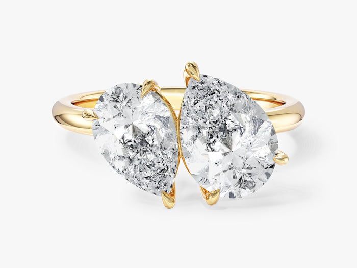 Double pear lab grown diamond toi et moi engagement ring in yellow gold, front view