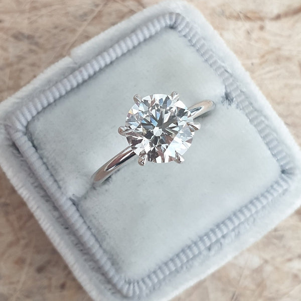 Round Cut Moissanite High Set Six Claw Plain Band Ring in Silver, 10K, 14K and 18K Gold