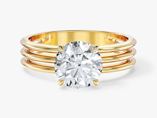 Round Lab Grown Diamond Solitaire Engagement Ring on Triple Band in Silver, 10K, 14K and 18K Gold