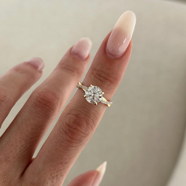 Round Cut Moissanite Twisted Pave Engagement Ring in Silver, 10K, 14K and 18K Gold