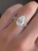 Load and play video in Gallery viewer, 3 CT Pear Cut Moissanite Engagement Ring Set Prong Set Vintage Ring Wedding Ring Marquise And Round Diamond Bridal Ring Set
