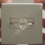 Load and play video in Gallery viewer, Oval Cut Moissanite Engagement Ring Hidden Halo Wedding Ring Unique Bridal Proposal Gift

