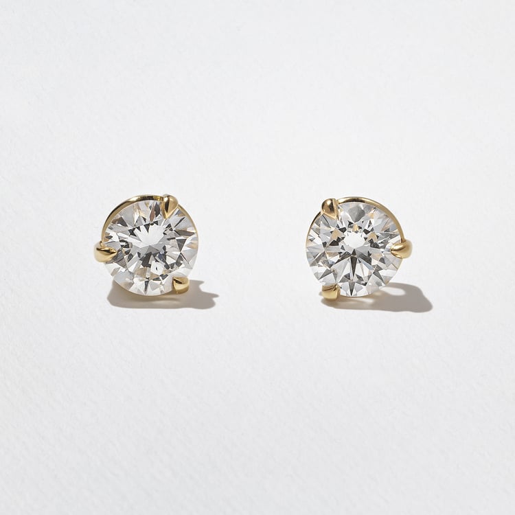 Round Moissanite Classic Three Prong Stud Earrings, Solitaire Studs, view 1
