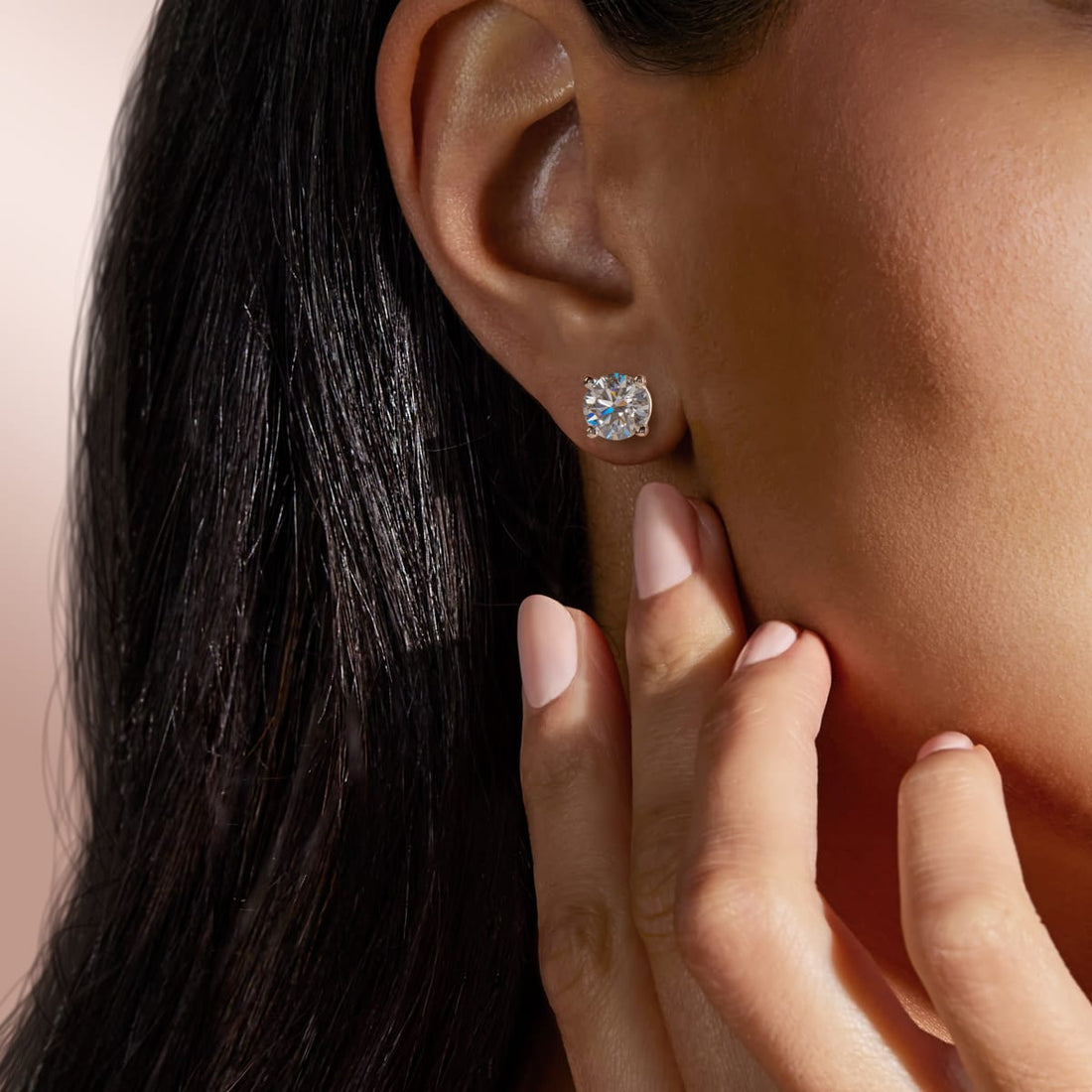 Round Brilliant Moissanite Stud Earrings, Classic 4 Prong Basket Studs, view 1