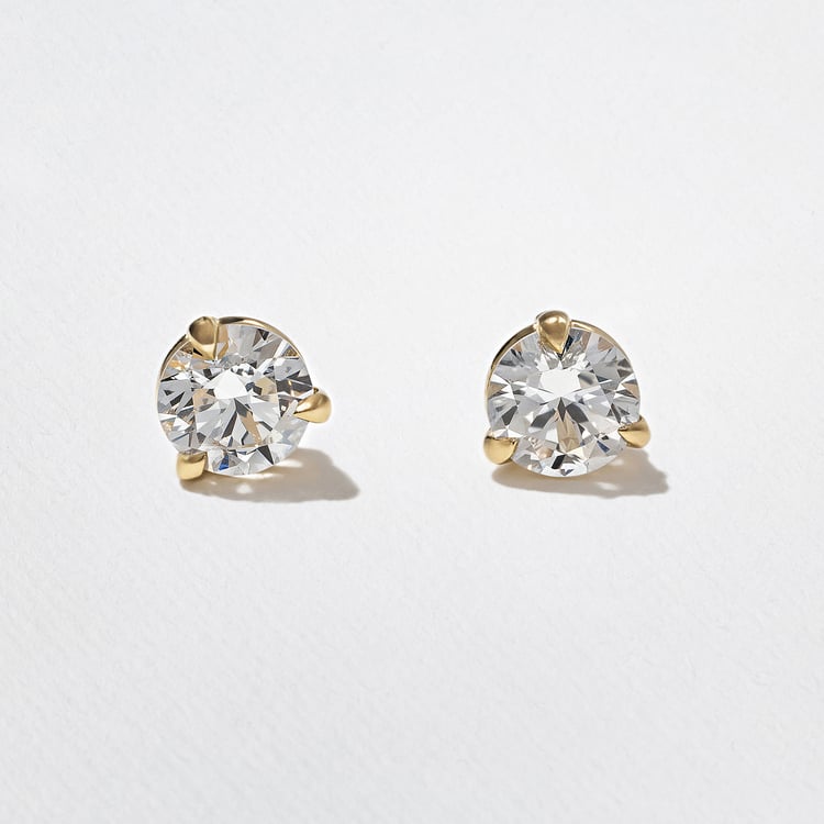 Round Moissanite Three Prong Solitaire Stud Earrings for Everyday Wear, view 1