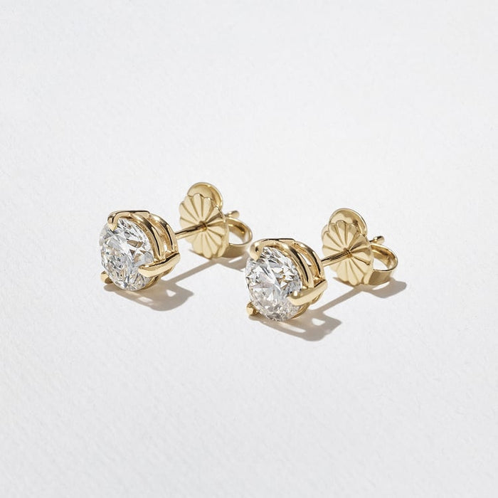 Round Moissanite Three Prong Solitaire Stud Earrings for Everyday Wear, view 2