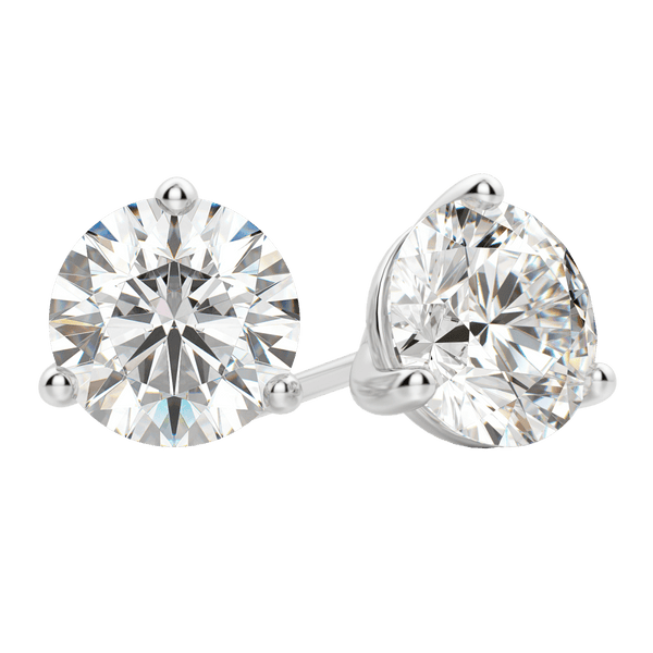 Round Tapered 3 Prong Solitaire Lab Grown Diamond Stud Earrings IGI Certified