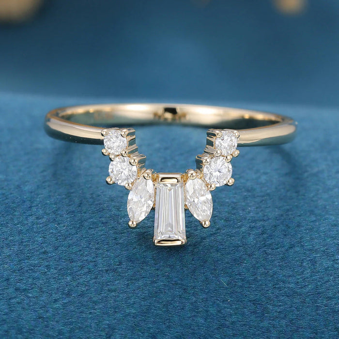 Round, Marquise & Baguette Shaped Moissanite Curved Wedding Band Mapple Gems